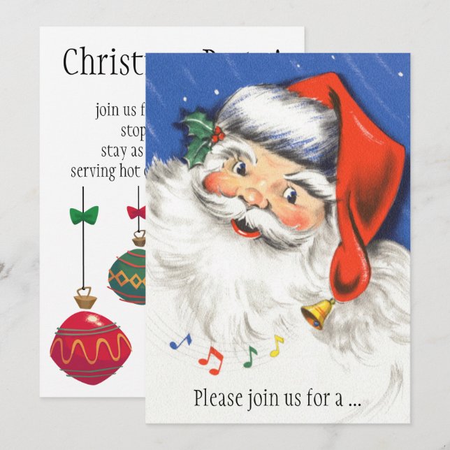 Vintage Christmas, Santa Claus Music Invitation (Devant / Derrière)