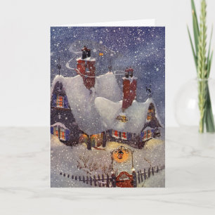 Vintage Christmas, Santa Claus North Pole Workshop Holiday Card