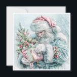 Vintage Christmas Santa Claus Pastel Holiday Card<br><div class="desc">Elegant vintage pastel teal,  pink,  and blue Santa Claus. Personalized on the back with your message and name. Contact me for assistance with your customization or to request additional matching or coordinating Zazzle products.</div>