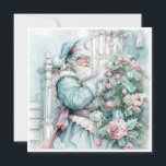 Vintage Christmas Santa Claus Pastel Tree Holiday Card<br><div class="desc">Elegant vintage pastel teal,  pink,  and blue Santa Claus placing presents under the tree. Personalized on the back with your message and name. Contact me for assistance with your customization or to request additional matching or coordinating Zazzle products.</div>