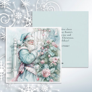 Vintage Christmas Santa Claus Pastel Tree Holiday Card