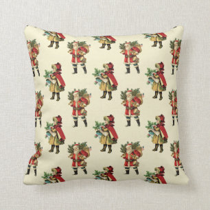 Vintage Christmas Santa Claus Red Beige Polka Dots Throw Pillow