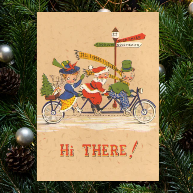 Santa Riding Poster Design Vintage Christmas, Santa Claus Riding a Bicycle Poster | Zazzle