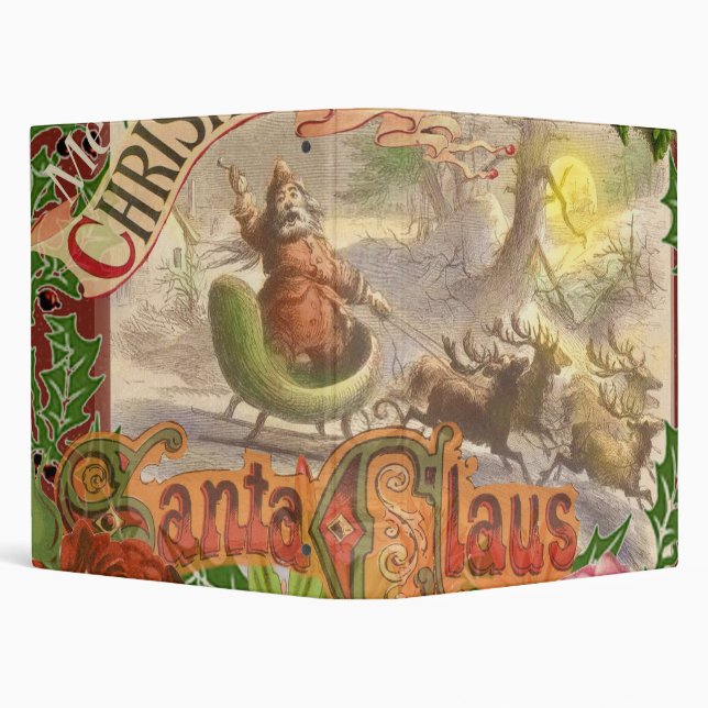 Vintage Christmas Santa Claus Sleigh Binder (Background)