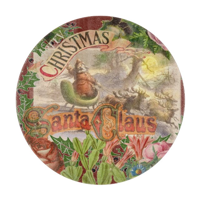 Vintage Christmas Santa Claus Sleigh Cutting Board (Front)