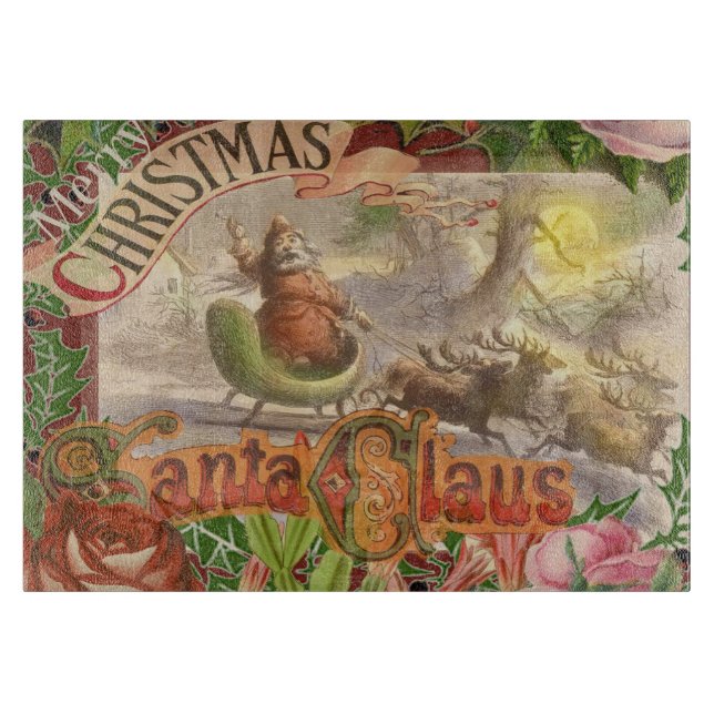 Vintage Christmas Santa Claus Sleigh Cutting Board (Front)