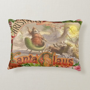 Vintage Christmas Santa Claus Sleigh Decorative Pillow