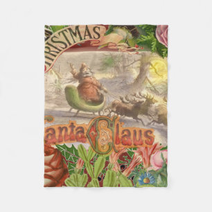 Vintage Christmas Santa Claus Sleigh Fleece Blanket