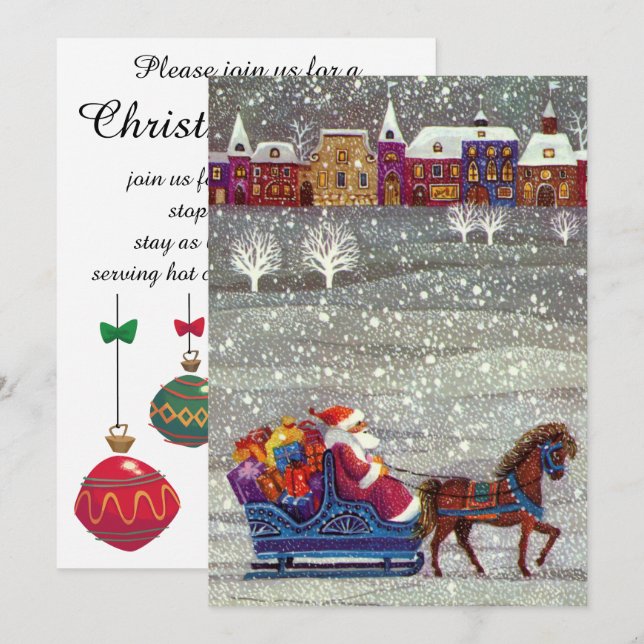Vintage Christmas, Santa Claus Sleigh Invitation (Front/Back)