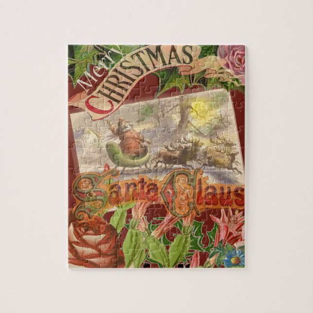 Vintage Christmas Santa Claus Sleigh Jigsaw Puzzle (Vertical)