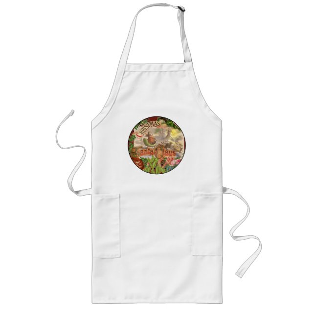 Vintage Christmas Santa Claus Sleigh Long Apron (Front)