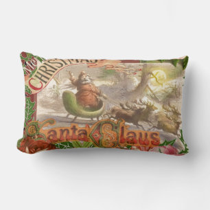 Vintage Christmas Santa Claus Sleigh Lumbar Pillow