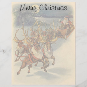 Vintage Christmas Santa Claus Sleigh with Reindeer