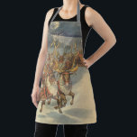 Vintage Christmas Santa Claus Sleigh with Reindeer Apron<br><div class="desc">Vintage illustration Victorian Merry Christmas holiday scene featuring Santa Claus and his reindeer delivering toys on Christmas Eve. Santa is flying over the snow on a chilly winter night with a full moon in the sky.</div>