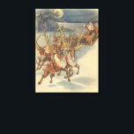 Vintage Christmas Santa Claus Sleigh with Reindeer Canvas Print<br><div class="desc">Vintage illustration Victorian Merry Christmas holiday scene featuring Santa Claus and his reindeer delivering toys on Christmas Eve. Santa is flying over the snow on a chilly winter night with a full moon in the sky.</div>