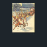 Vintage Christmas Santa Claus Sleigh with Reindeer Canvas Print<br><div class="desc">Vintage illustration Victorian Merry Christmas holiday scene featuring Santa Claus and his reindeer delivering toys on Christmas Eve. Santa is flying over the snow on a chilly winter night with a full moon in the sky.</div>