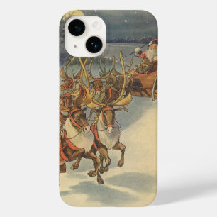 Vintage Christmas Santa Claus Sleigh with Reindeer Case-Mate iPhone 14 Case
