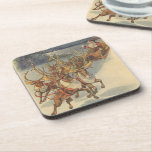 Vintage Christmas Santa Claus Sleigh with Reindeer Coaster<br><div class="desc">Vintage illustration Victorian Merry Christmas holiday scene featuring Santa Claus and his reindeer delivering toys on Christmas Eve. Santa is flying over the snow on a chilly winter night with a full moon in the sky.</div>