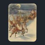 Vintage Christmas Santa Claus Sleigh with Reindeer Magnet<br><div class="desc">Vintage illustration Victorian Merry Christmas holiday scene featuring Santa Claus and his reindeer delivering toys on Christmas Eve. Santa is flying over the snow on a chilly winter night with a full moon in the sky.</div>