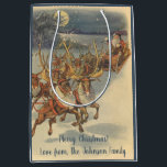 Vintage Christmas Santa Claus Sleigh with Reindeer Medium Gift Bag<br><div class="desc">Easy to customize gift bag. Just add your own special message!  
Vintage illustration Victorian Merry Christmas holiday scene featuring Santa Claus and his reindeer delivering toys on Christmas Eve. Santa is flying over the snow on a chilly winter night with a full moon in the sky.</div>