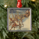 Vintage Christmas Santa Claus Sleigh with Reindeer Metal Ornament<br><div class="desc">Vintage illustration Victorian Merry Christmas holiday scene featuring Santa Claus and his reindeer delivering toys on Christmas Eve. Santa is flying over the snow on a chilly winter night with a full moon in the sky.</div>