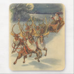 Vintage Christmas Santa Claus Sleigh with Reindeer Mouse Pad<br><div class="desc">Vintage illustration Victorian Merry Christmas holiday scene featuring Santa Claus and his reindeer delivering toys on Christmas Eve. Santa is flying over the snow on a chilly winter night with a full moon in the sky.</div>