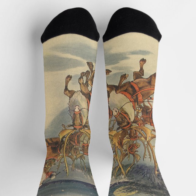 Vintage Christmas Santa Claus Sleigh with Reindeer Socks (Top)