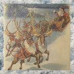 Vintage Christmas Santa Claus Sleigh with Reindeer Tile<br><div class="desc">Vintage illustration Victorian Merry Christmas holiday scene featuring Santa Claus and his reindeer delivering toys on Christmas Eve. Santa is flying over the snow on a chilly winter night with a full moon in the sky.</div>