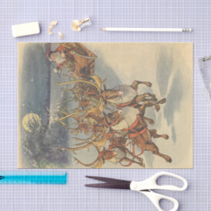 Vintage Christmas Santa Claus Sleigh with Reindeer Tissue Paper