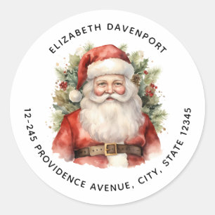 Vintage Christmas Santa Claus Smiling Address Classic Round Sticker