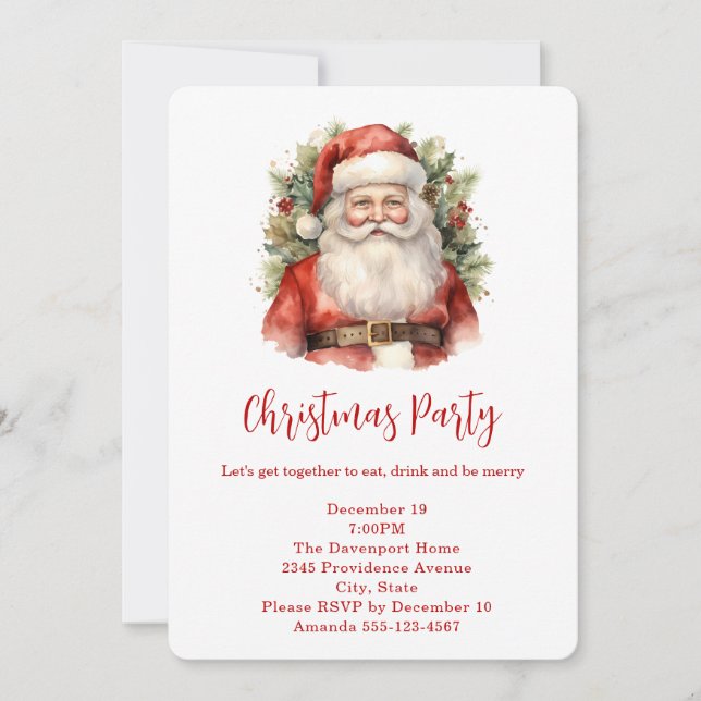 Vintage Christmas Santa Claus Smiling Christmas Invitation (Front)