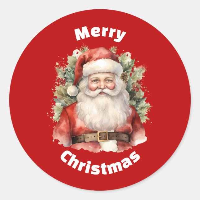Vintage Christmas Santa Claus Smiling Classic Round Sticker (Front)
