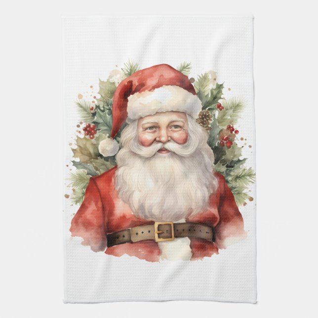 Vintage Christmas Santa Claus Smiling Kitchen Towel (Vertical)