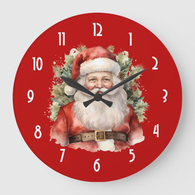 Vintage Christmas Santa Claus Smiling Large Clock (Front)