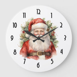 Vintage Christmas Santa Claus Smiling Large Clock
