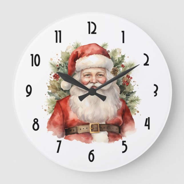 Vintage Christmas Santa Claus Smiling Large Clock (Front)