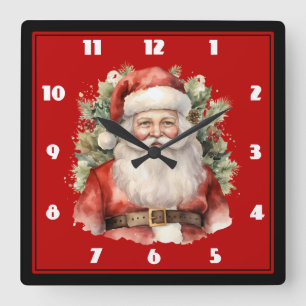 Vintage Christmas Santa Claus Smiling Square Wall Clock