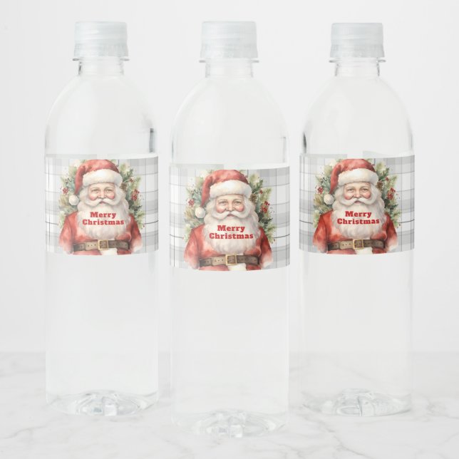 Vintage Christmas Santa Claus Smiling Water Bottle Label (Bottles)