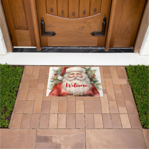 Vintage Christmas Santa Claus Smiling Welcome Doormat