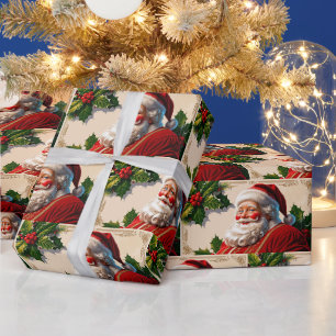 Vintage Christmas Santa Claus Smiling Wrapping Paper