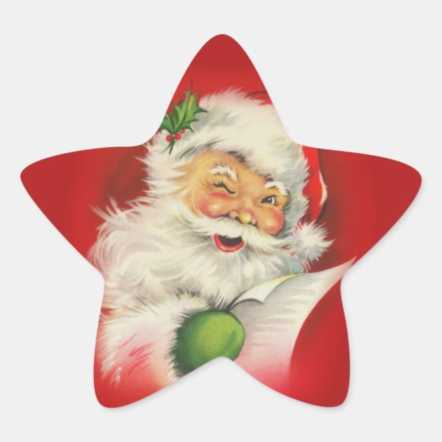 Vintage Christmas Santa Claus Star Sticker (Front)