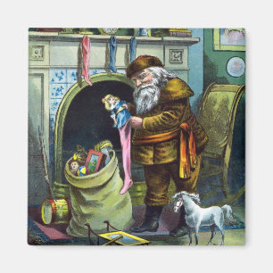 Vintage Christmas, Santa Claus Stockings with Toys Magnet