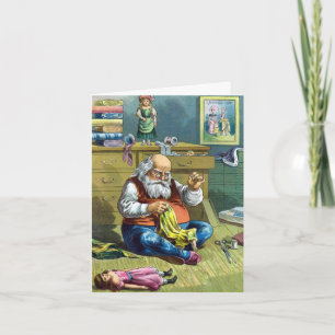 Vintage Christmas, Santa Claus Toy Dolls Thank You Card