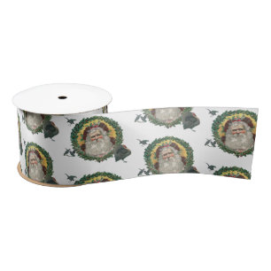 Vintage Christmas Santa Claus Turkeys Satin Ribbon