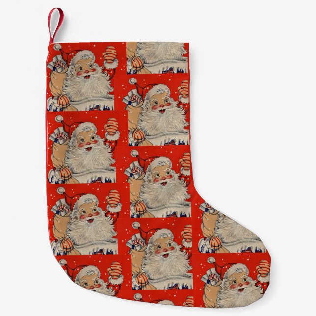 Vintage Christmas Santa Claus Waving Small Christmas Stocking (Front)