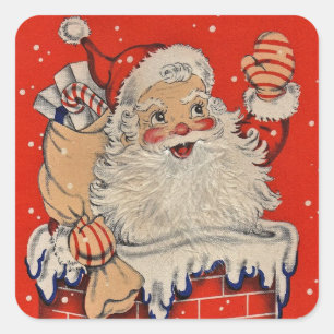 Vintage Christmas Santa Claus Waving Square Sticker
