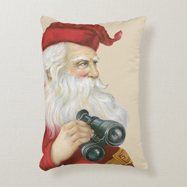 Vintage Christmas, Santa Claus with Binoculars Accent Pillow (Front(Vertical))