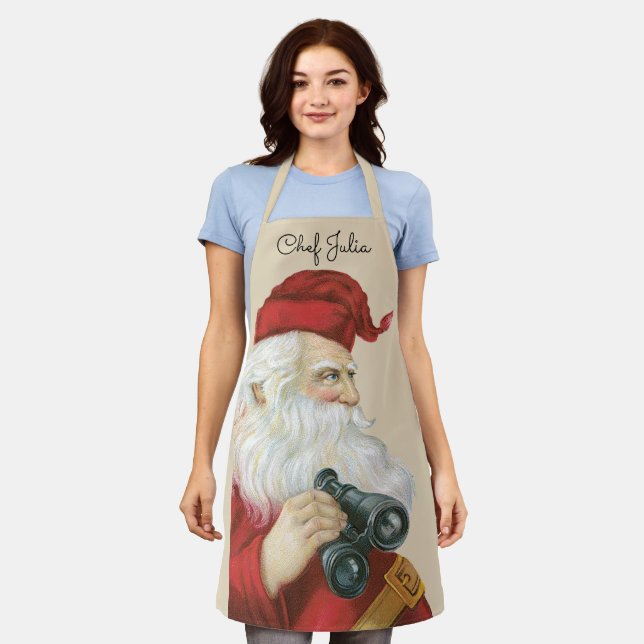 Vintage Christmas, Santa Claus with Binoculars Apron (Worn)