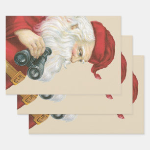 Vintage Christmas, Santa Claus with Binoculars Wrapping Paper Sheet