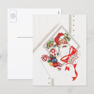 Vintage Christmas, Santa Claus with Candy Canes Holiday Postcard